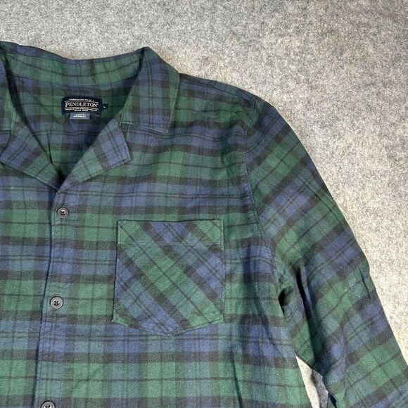 Pendleton Pajama Shirt Large Flannel Cotton Blue Green Button Down - Picture 4 of 7